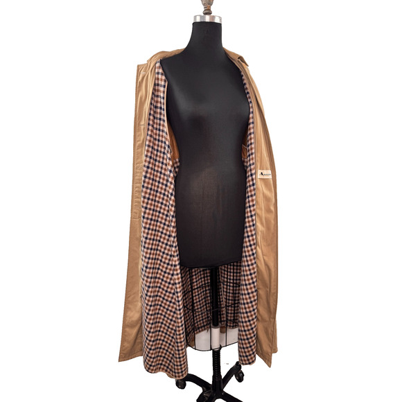 VINTAGE Aquascutum Long Trench Coat 2way Beige Tan Wool Authentic ENGLAND - Picture 2 of 16